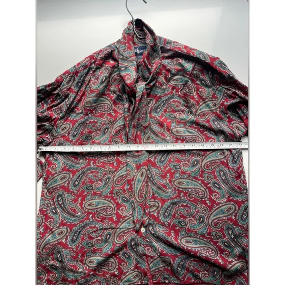 Ralph Lauren Paisley Tie Neck Blouse Red Vintage Silk Feel Top Size 6 - Picture 5 of 7